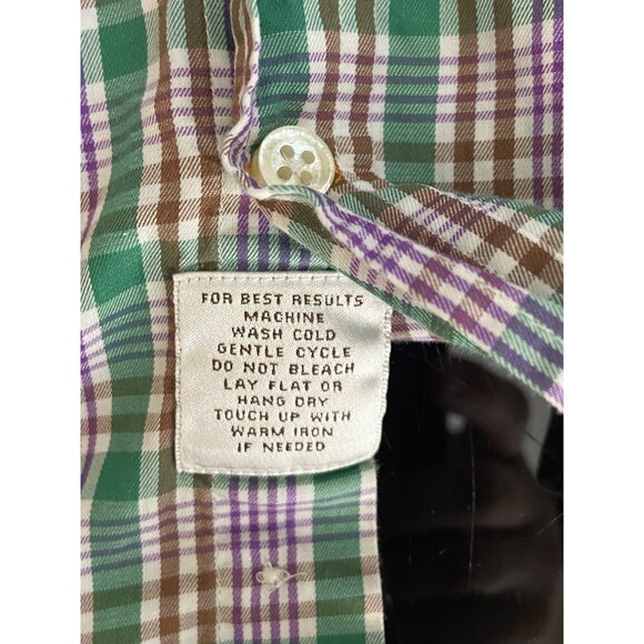 Peter Millar Mens Green Purple Plaid Button-Up Shirt Medium 100% Cotton Long Sle - Picture 8 of 9